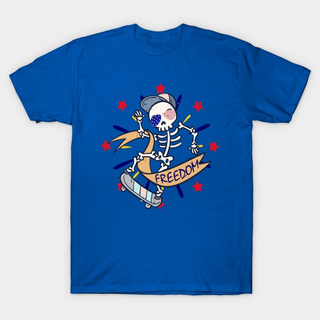 The Funny Skeleton Skateboard for Skateboarder Freedom Vibe T-Shirt by alcoshirts